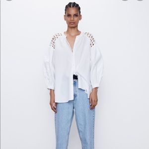 ZARA Open work embroidered cotton blouse